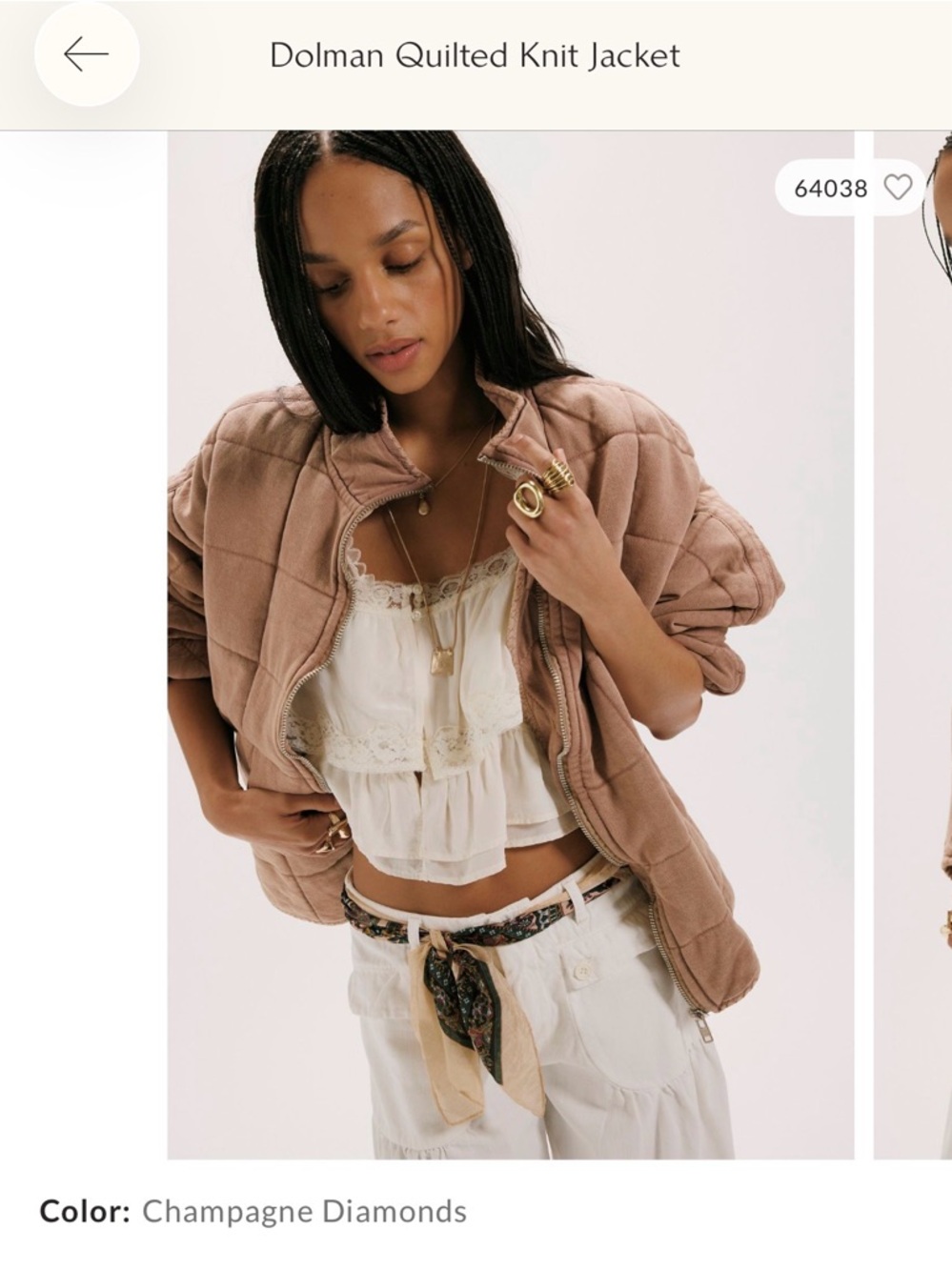 Free People Dolman Quilted Zip Jacket in Champagne Diamonds